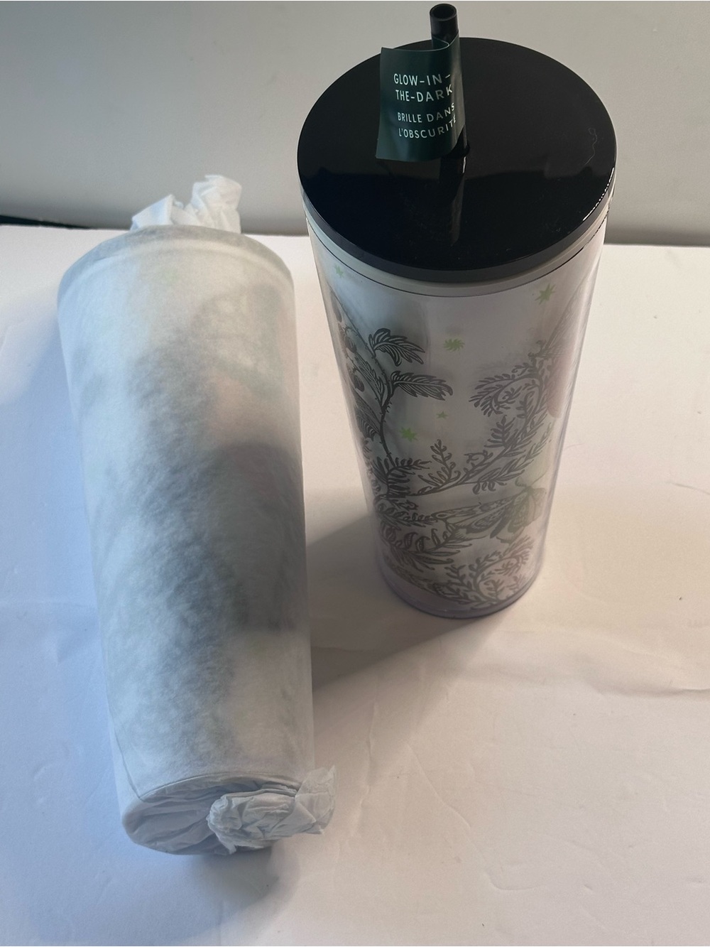 2 Starbucks Butterfly Glitter Tumbler with Glow-In-The-Dark Straw